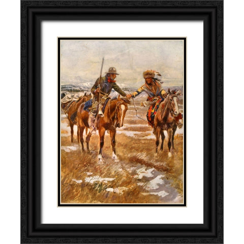 Charles Marion Russell - The Meeting Black Ornate Wood Framed Art Print with Double Matting by Vintage Apple Collection