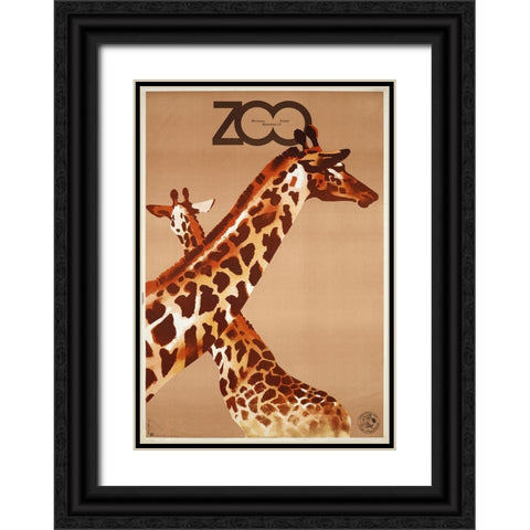 Giraffe Zoo Poland Black Ornate Wood Framed Art Print with Double Matting by Vintage Apple Collection