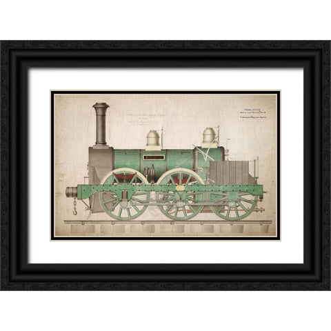 Vintage Train Black Ornate Wood Framed Art Print with Double Matting by Vintage Apple Collection