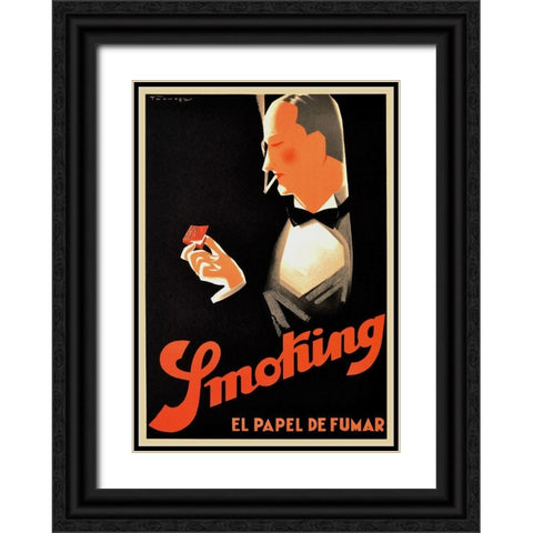 Art Deco Smoking Black Ornate Wood Framed Art Print with Double Matting by Vintage Apple Collection