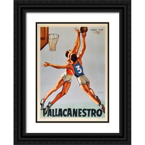 Basketball Pallacanestro Black Ornate Wood Framed Art Print with Double Matting by Vintage Apple Collection