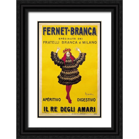 Fernet Branca Yellow Black Ornate Wood Framed Art Print with Double Matting by Vintage Apple Collection
