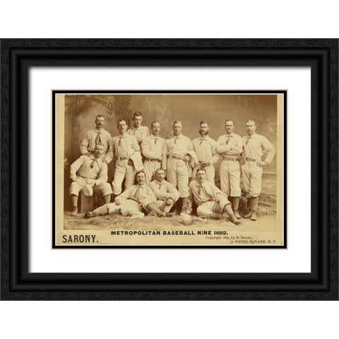 Metro Baseball Black Ornate Wood Framed Art Print with Double Matting by Vintage Apple Collection