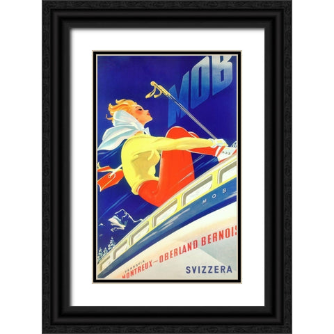 Skiing 003 Black Ornate Wood Framed Art Print with Double Matting by Vintage Apple Collection
