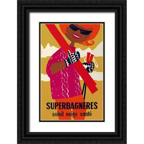 Super Bagneres Mod Black Ornate Wood Framed Art Print with Double Matting by Vintage Apple Collection