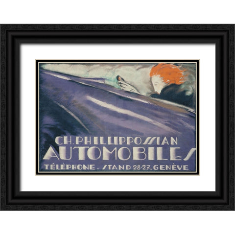 Automobiles Black Ornate Wood Framed Art Print with Double Matting by Vintage Apple Collection