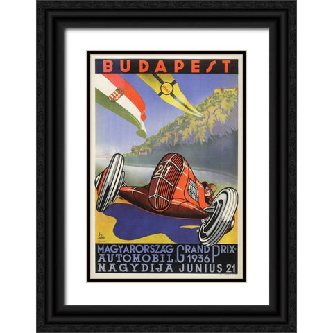 Budapest Travel Black Ornate Wood Framed Art Print with Double Matting by Vintage Apple Collection