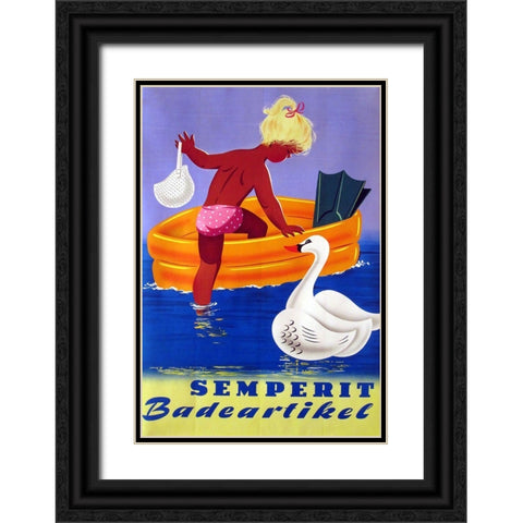 duck girl Black Ornate Wood Framed Art Print with Double Matting by Vintage Apple Collection