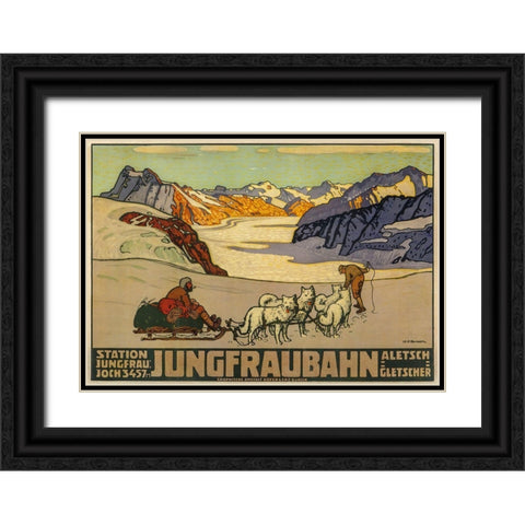 Jungfraubahn Black Ornate Wood Framed Art Print with Double Matting by Vintage Apple Collection