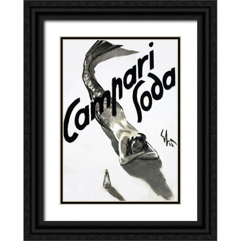 Mermaid Campari 1936 Black Ornate Wood Framed Art Print with Double Matting by Vintage Apple Collection