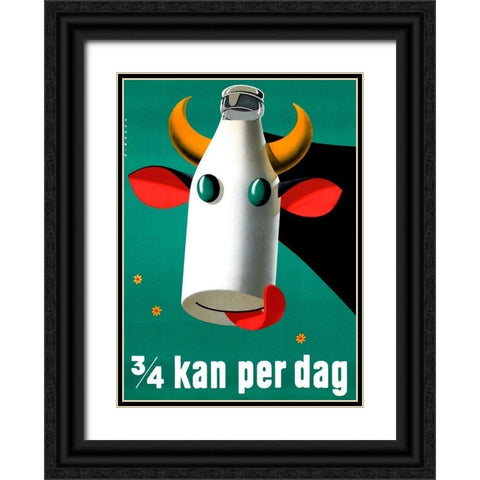 Milk Cow Black Ornate Wood Framed Art Print with Double Matting by Vintage Apple Collection