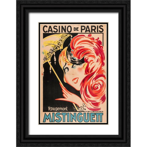 Mistinguett Black Ornate Wood Framed Art Print with Double Matting by Vintage Apple Collection