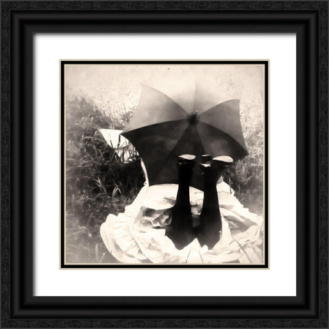 Parasol Girl Black Ornate Wood Framed Art Print with Double Matting by Vintage Apple Collection