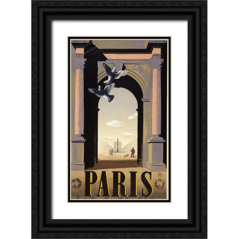 Paris Arc Triomph Black Ornate Wood Framed Art Print with Double Matting by Vintage Apple Collection