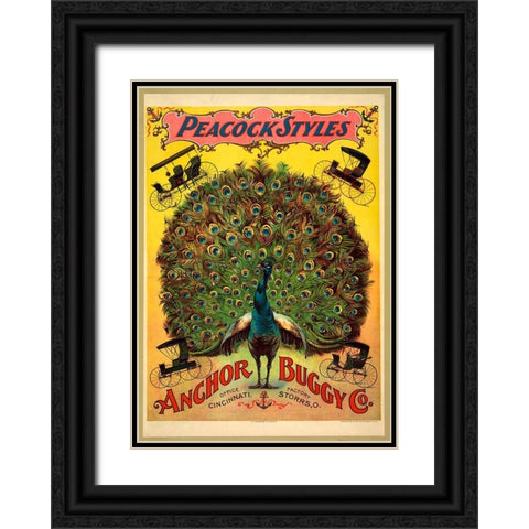 Peacock Buggy Black Ornate Wood Framed Art Print with Double Matting by Vintage Apple Collection