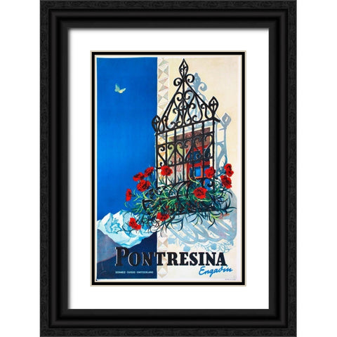 Pontresina Black Ornate Wood Framed Art Print with Double Matting by Vintage Apple Collection