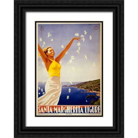 Santa Margherita Ligure Black Ornate Wood Framed Art Print with Double Matting by Vintage Apple Collection