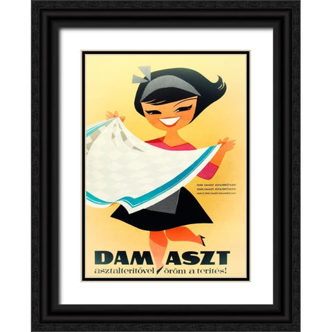 Tablecloth Girl Black Ornate Wood Framed Art Print with Double Matting by Vintage Apple Collection