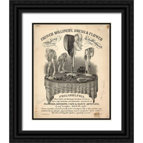French Millinery Black Ornate Wood Framed Art Print with Double Matting by Vintage Apple Collection
