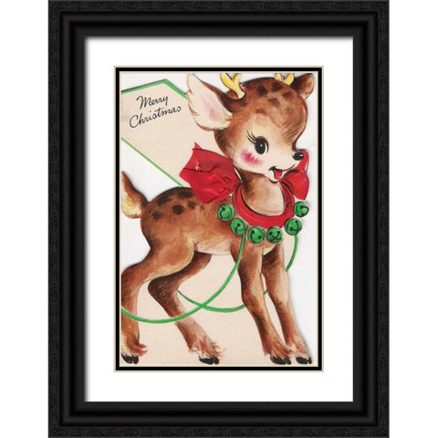 Vintage Xmas Card Deer Black Ornate Wood Framed Art Print with Double Matting by Vintage Apple Collection