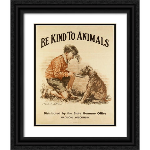 Be Kind to Animals Black Ornate Wood Framed Art Print with Double Matting by Vintage Apple Collection