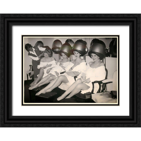 Beauty Salon BW Black Ornate Wood Framed Art Print with Double Matting by Vintage Apple Collection