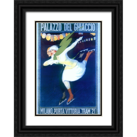 Ice Skating Black Ornate Wood Framed Art Print with Double Matting by Vintage Apple Collection