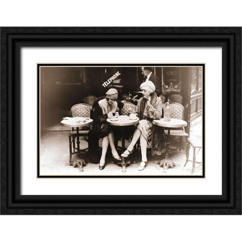 Paris Cafe II Black Ornate Wood Framed Art Print with Double Matting by Vintage Apple Collection