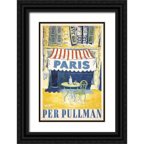 Paris Cafe Black Ornate Wood Framed Art Print with Double Matting by Vintage Apple Collection