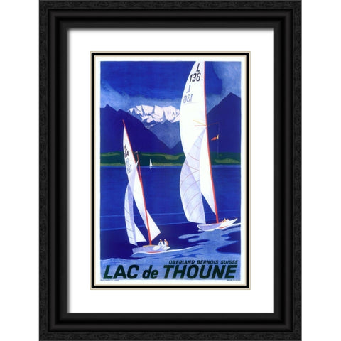 Sailboats I Black Ornate Wood Framed Art Print with Double Matting by Vintage Apple Collection