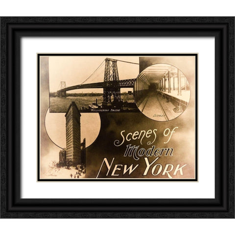 Scenes from NY Black Ornate Wood Framed Art Print with Double Matting by Vintage Apple Collection