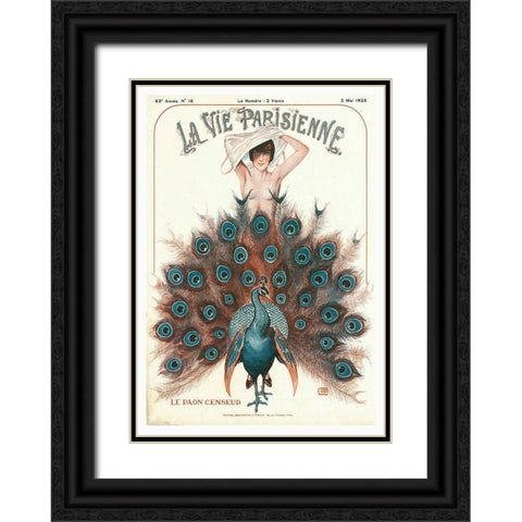 Vintage Art Deco Peacock Black Ornate Wood Framed Art Print with Double Matting by Vintage Apple Collection