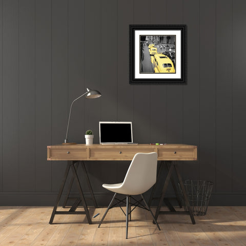 Yellow Cabs Black Ornate Wood Framed Art Print with Double Matting by Vintage Apple Collection