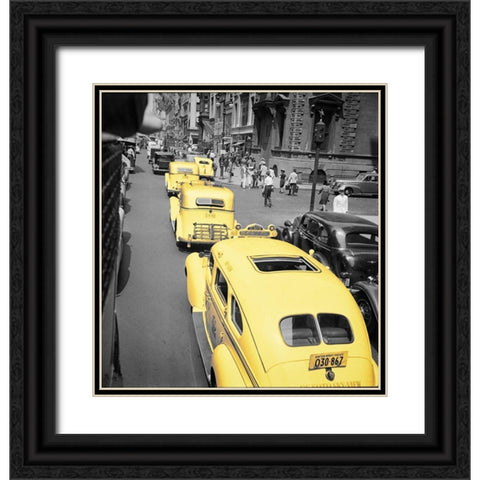 Yellow Cabs Black Ornate Wood Framed Art Print with Double Matting by Vintage Apple Collection