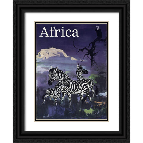 africa_zebras Black Ornate Wood Framed Art Print with Double Matting by Vintage Apple Collection