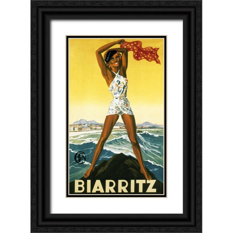 biarritz Black Ornate Wood Framed Art Print with Double Matting by Vintage Apple Collection