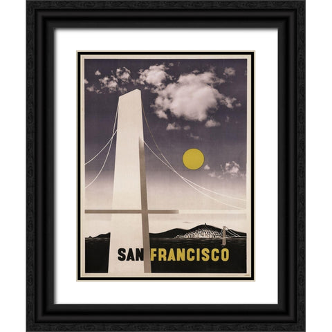 san_francisco_gg_bridge Black Ornate Wood Framed Art Print with Double Matting by Vintage Apple Collection