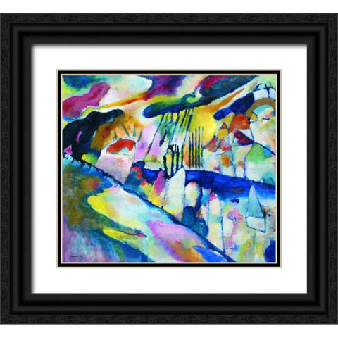 Kandinsky Paesaggio con Pioggia Black Ornate Wood Framed Art Print with Double Matting by Vintage Apple Collection