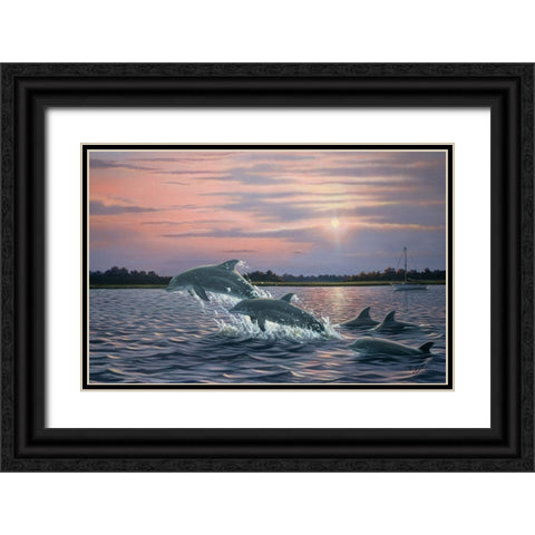 Dolphins Black Ornate Wood Framed Art Print with Double Matting by Goebel, Wilhelm