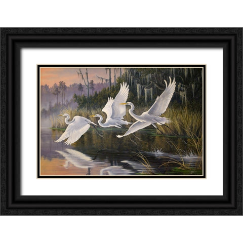 Morning Departure Egrets Black Ornate Wood Framed Art Print with Double Matting by Goebel, Wilhelm
