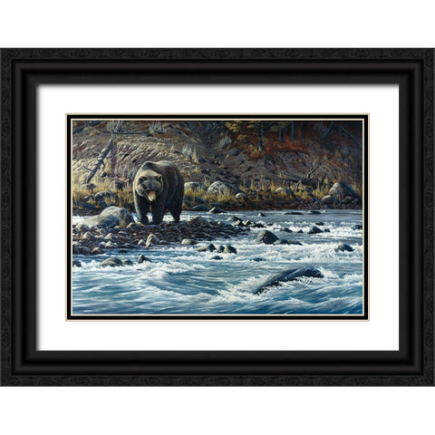 Along The Yellowstone - Grizzly Black Ornate Wood Framed Art Print with Double Matting by Goebel, Wilhelm