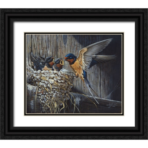 Country Living  - Barn Swallows Black Ornate Wood Framed Art Print with Double Matting by Goebel, Wilhelm