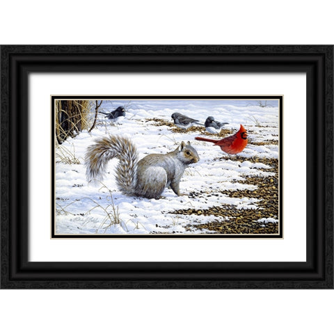 Under The Feeder Black Ornate Wood Framed Art Print with Double Matting by Goebel, Wilhelm