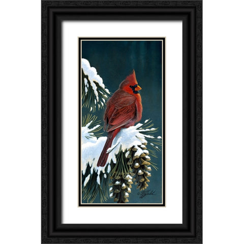 Winter Cardinal Black Ornate Wood Framed Art Print with Double Matting by Goebel, Wilhelm