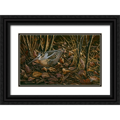 Woodcock Among The Leaves Black Ornate Wood Framed Art Print with Double Matting by Goebel, Wilhelm