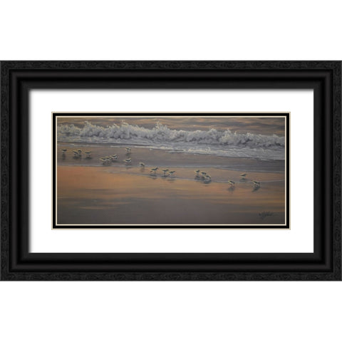 Morning Surf And Sanderlings Black Ornate Wood Framed Art Print with Double Matting by Goebel, Wilhelm
