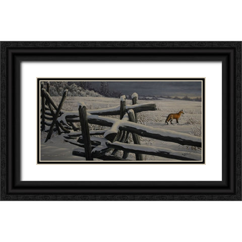 Split Rail And Fox Black Ornate Wood Framed Art Print with Double Matting by Goebel, Wilhelm