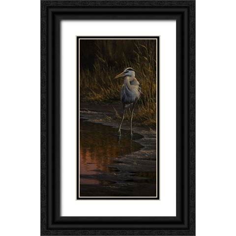 Walking The Edge - Great Blue Heron Black Ornate Wood Framed Art Print with Double Matting by Goebel, Wilhelm