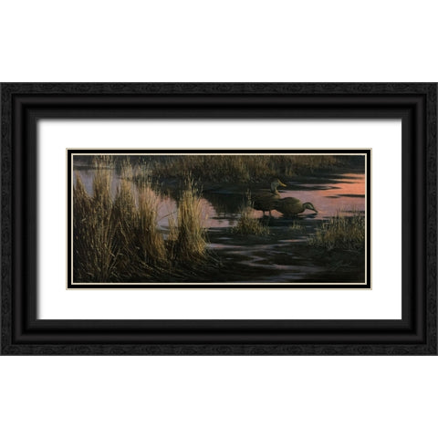 Black Ducks at Dusk Black Ornate Wood Framed Art Print with Double Matting by Goebel, Wilhelm