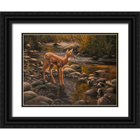 Waters Edge - Fawn Black Ornate Wood Framed Art Print with Double Matting by Goebel, Wilhelm